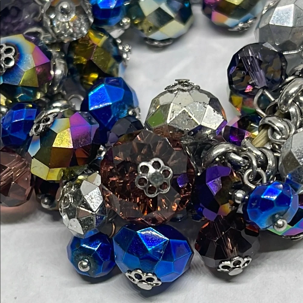 Large size Multicolor Beaded blue metallic cha cha style stretch Bracelet